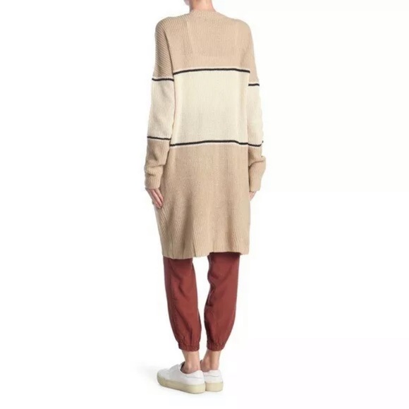 Sanctuary long sleeve shaker stitch long cardigan beige colorblock 1x - Picture 2 of 8